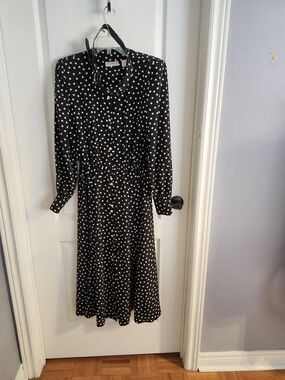 Vintage Black and White Polka Dot Long Sleeve Dress